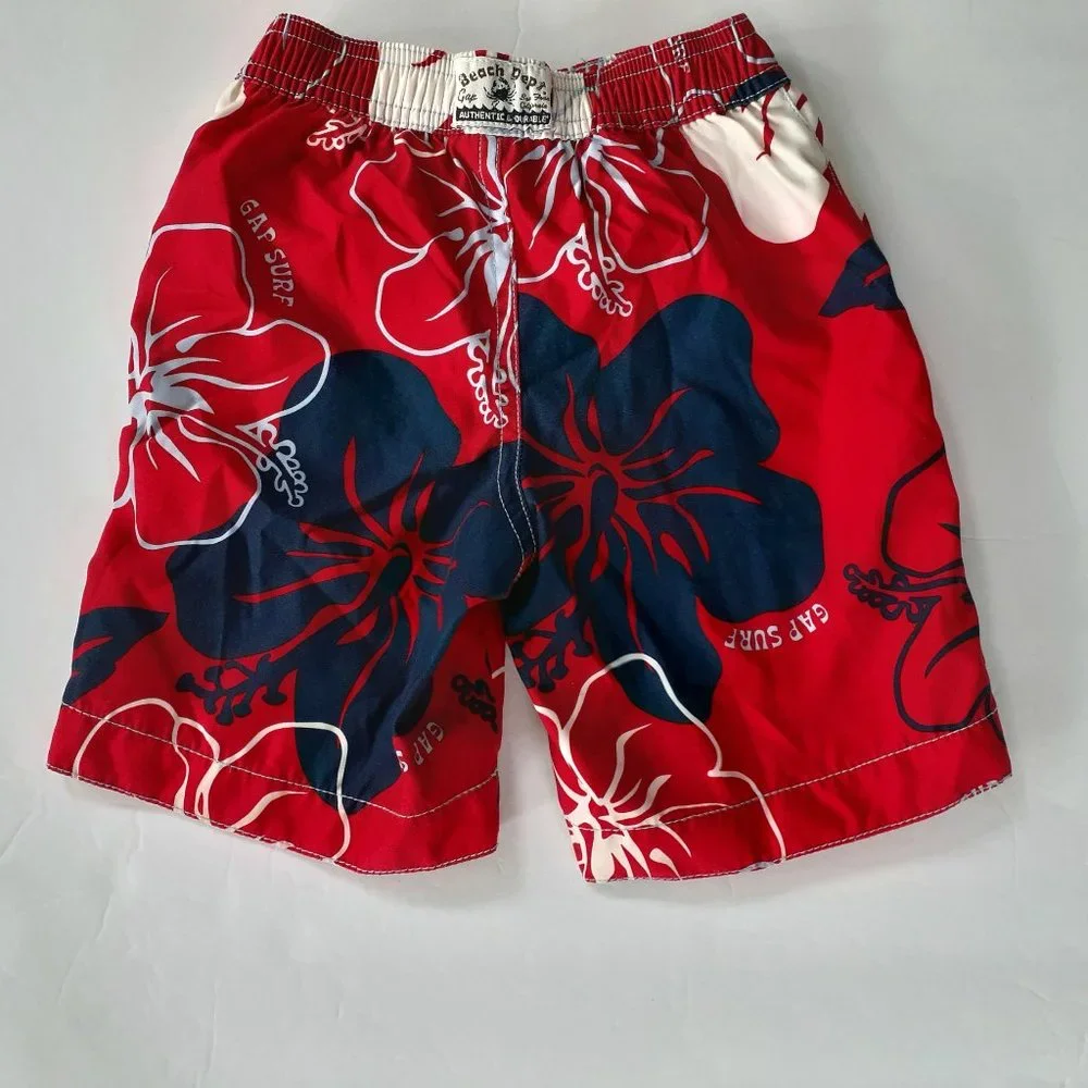 Gap Boys Swim Trunks Red Hibiscus Swimsuit Bathing Suit Size 2T